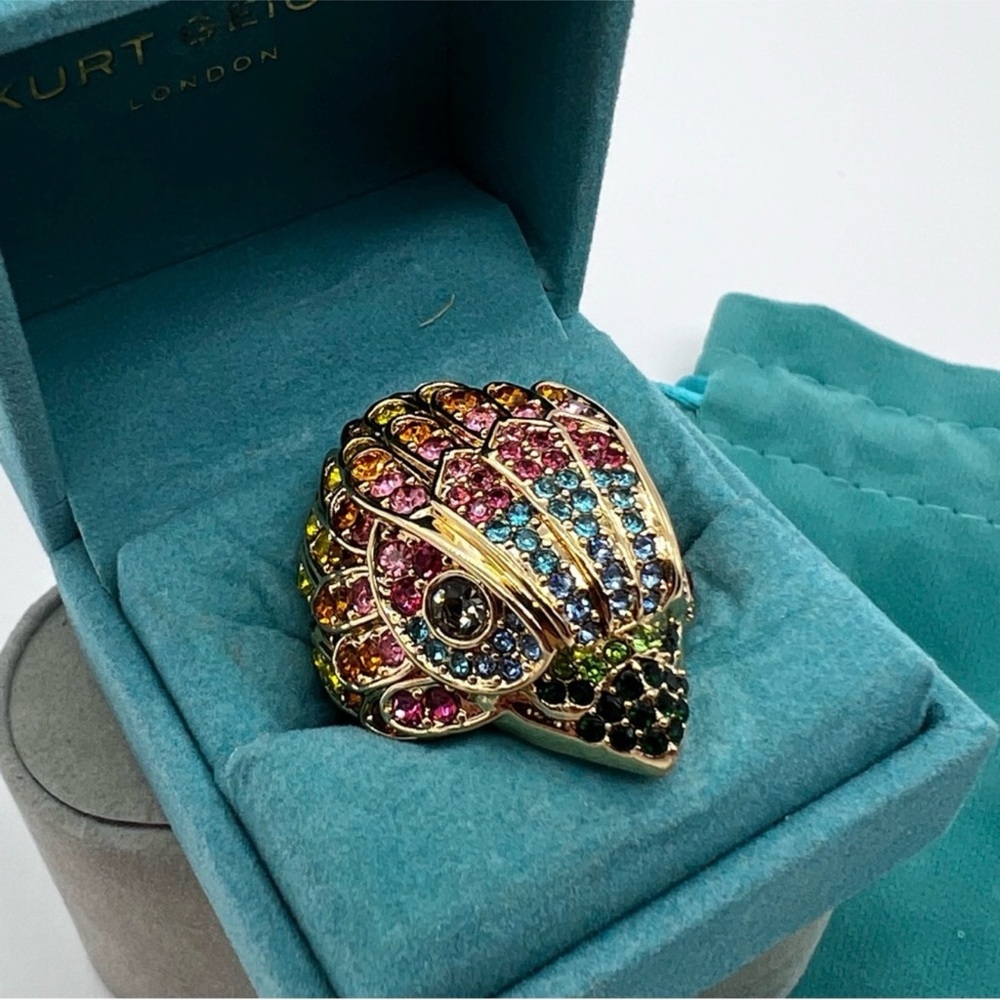 Kurt Geiger Eagle Crystal multi color rhinestone gold pink blue Ring green 8 - Picture 1 of 5
